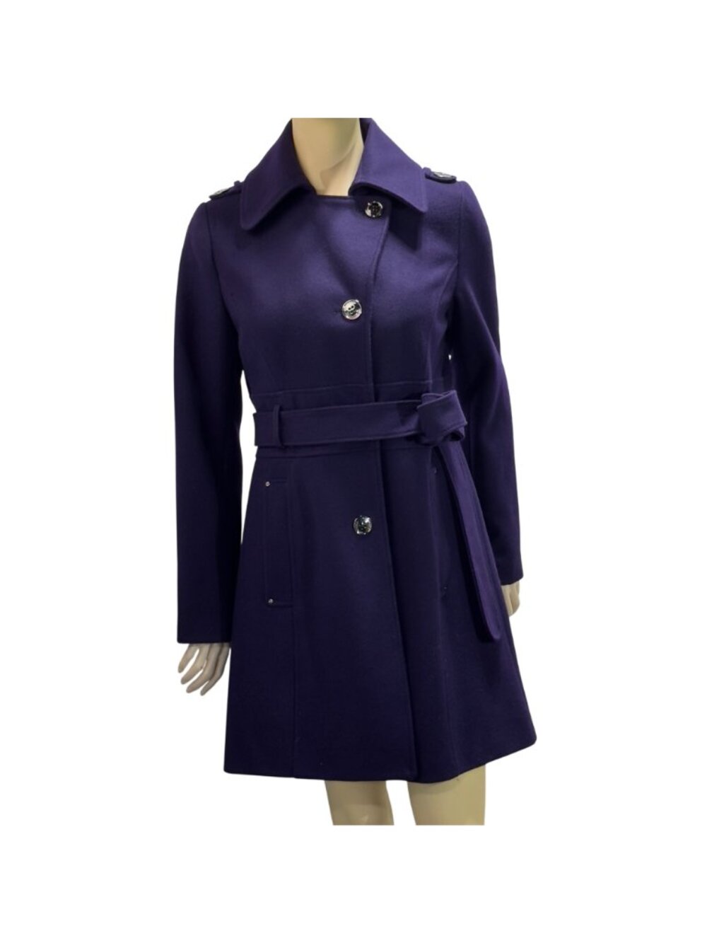Kenneth Cole Women's Belted Trench OverCoat Wool Blend Purple  Size 10 - Picture 7 of 16